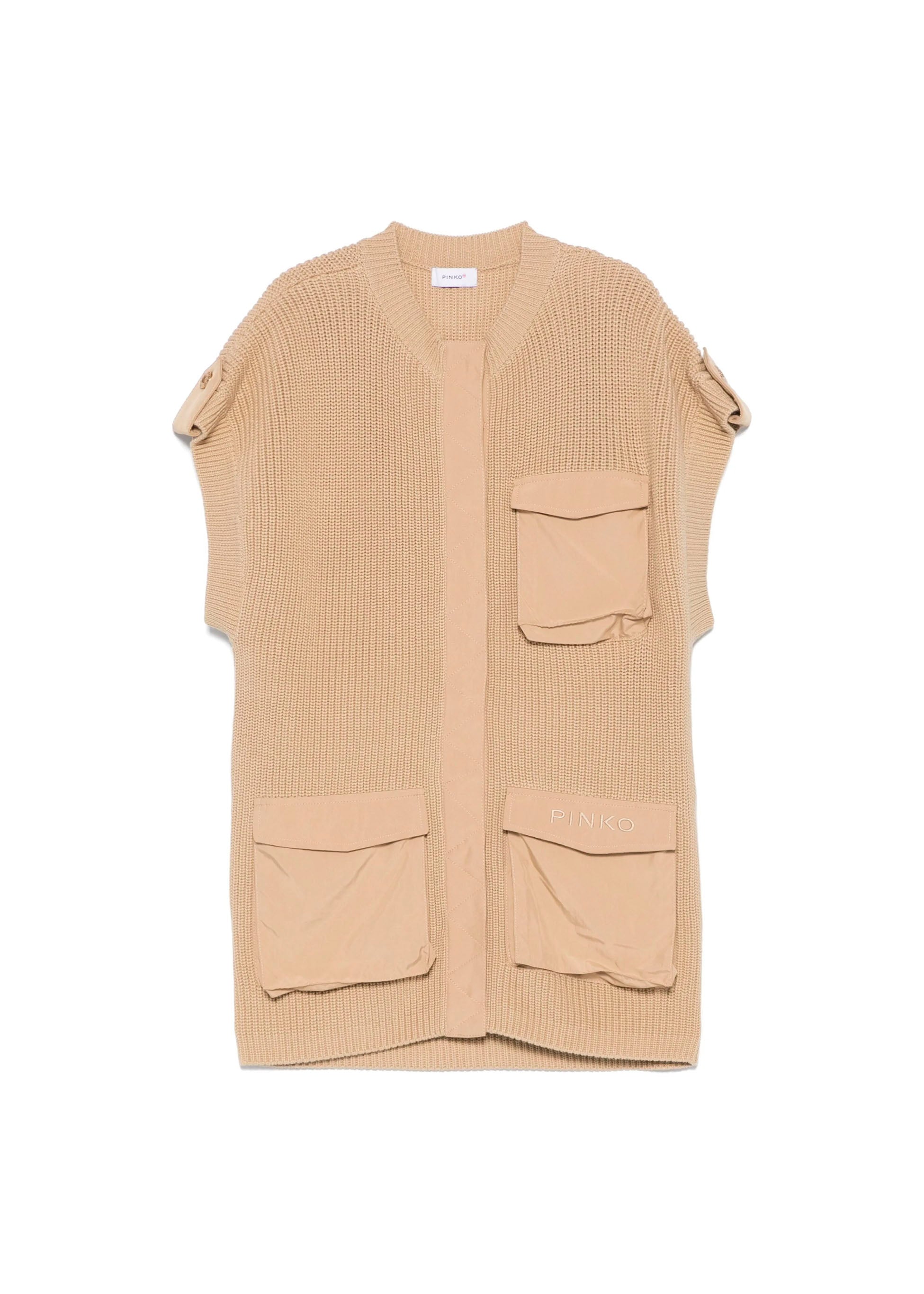 Pinko Kids Gilet Tricot Sabbia con Tasche per Bambine