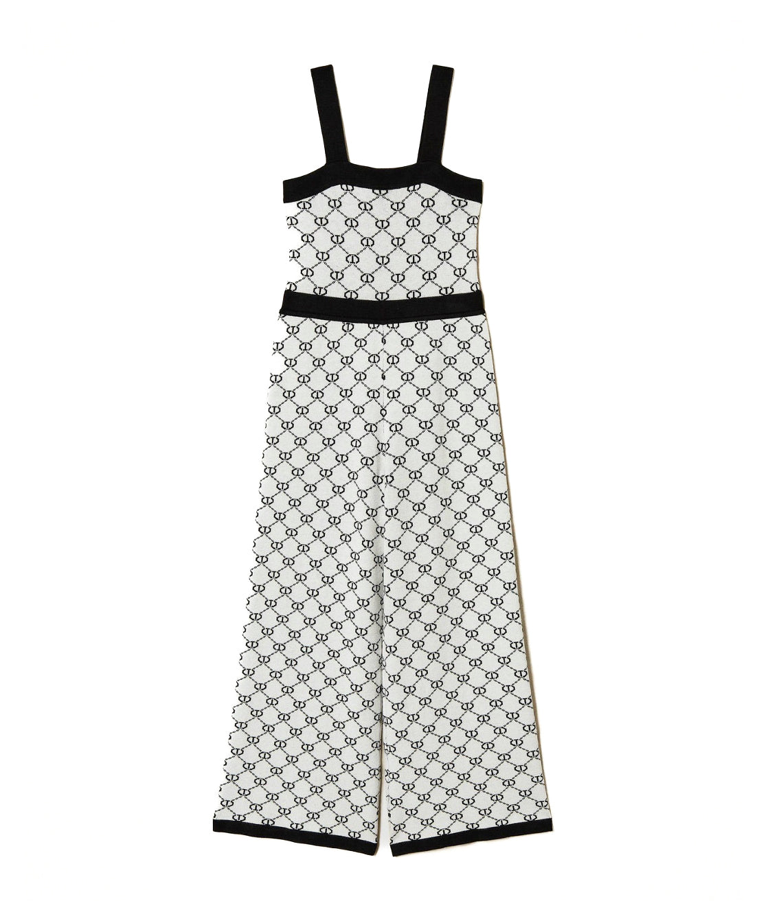 Twinset Kids Tuta in Filo Bianco/Nero con Logo Jacquard per Bambine