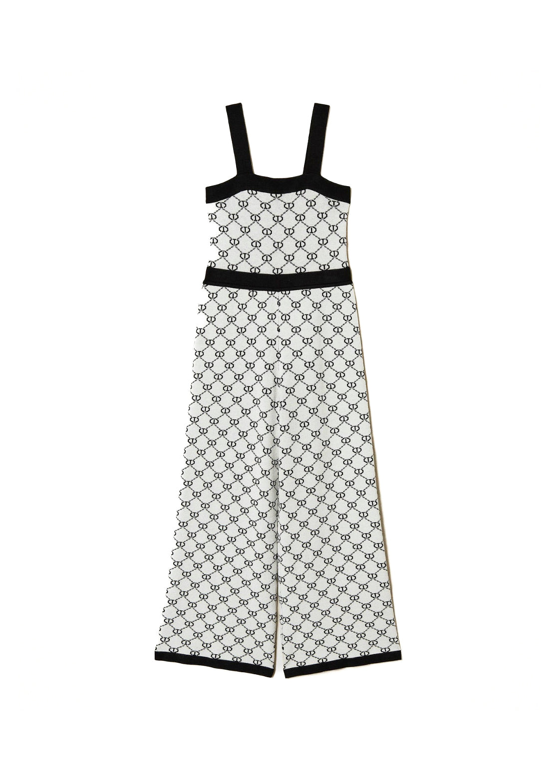 Twinset Kids Tuta in Filo Bianco/Nero con Logo Jacquard per Bambine