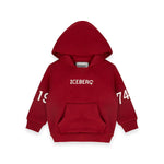 Iceberg Kids Felpa Rossa con Cappuccio e Dettagli a Contrasto e Logo Frontale Unisex per Neonati