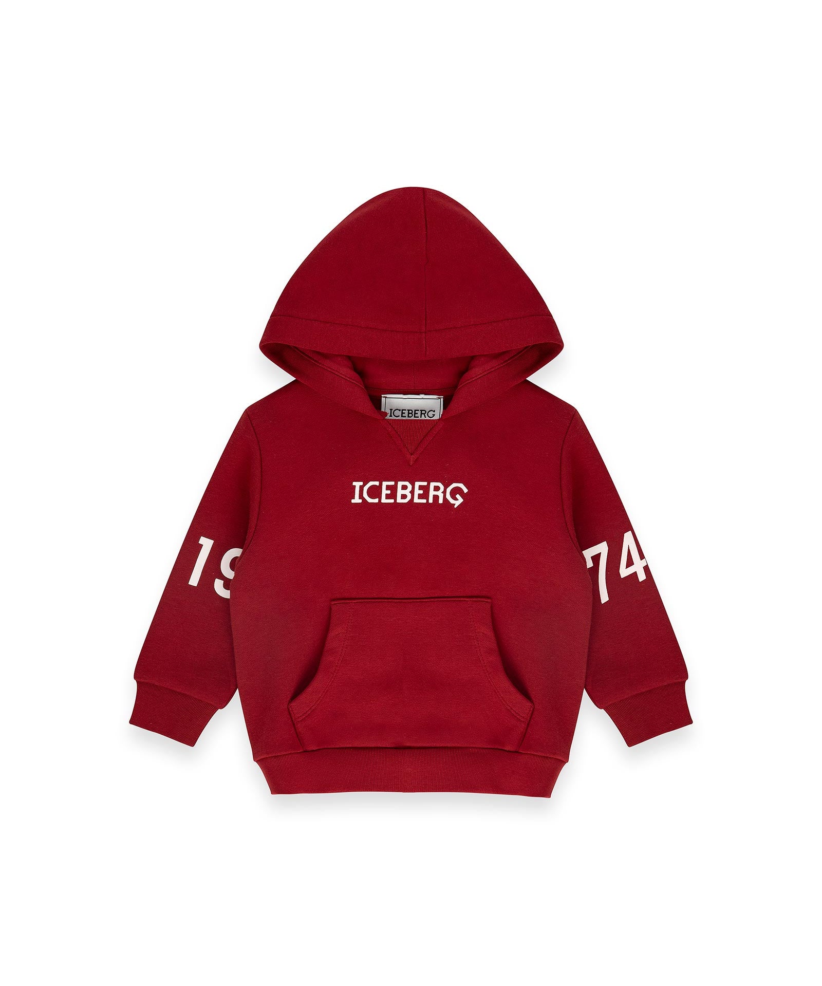 Iceberg Kids Felpa Rossa con Cappuccio e Dettagli a Contrasto e Logo Frontale Unisex per Neonati
