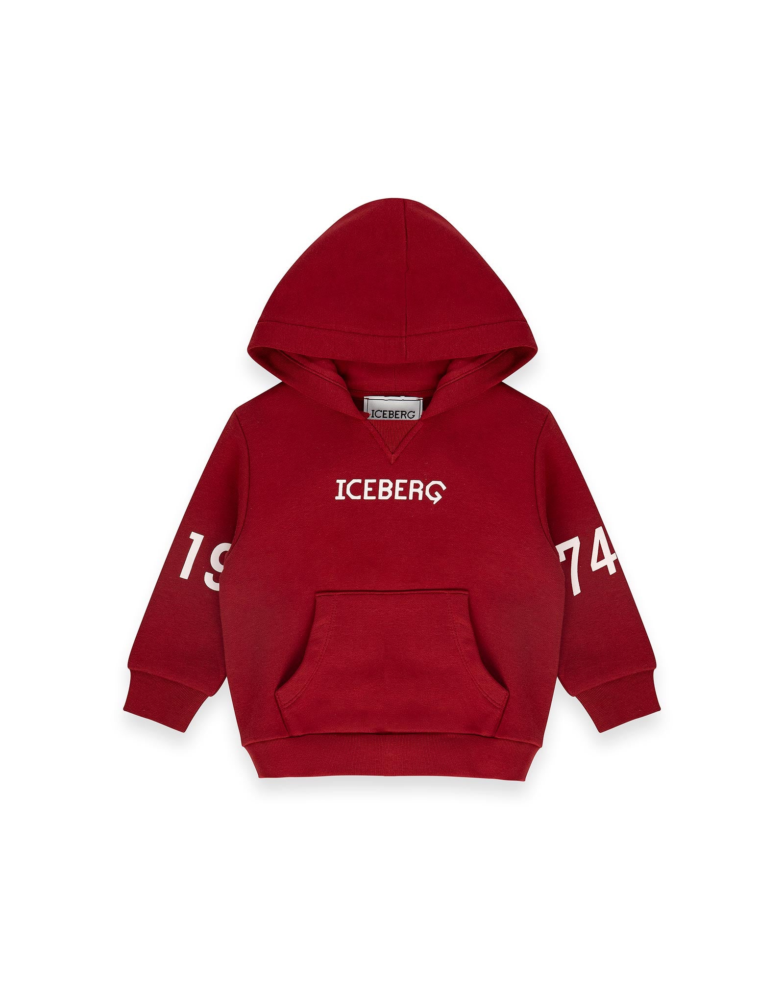 Iceberg Kids Felpa Rossa con Cappuccio e Dettagli a Contrasto e Logo Frontale Unisex per Neonati
