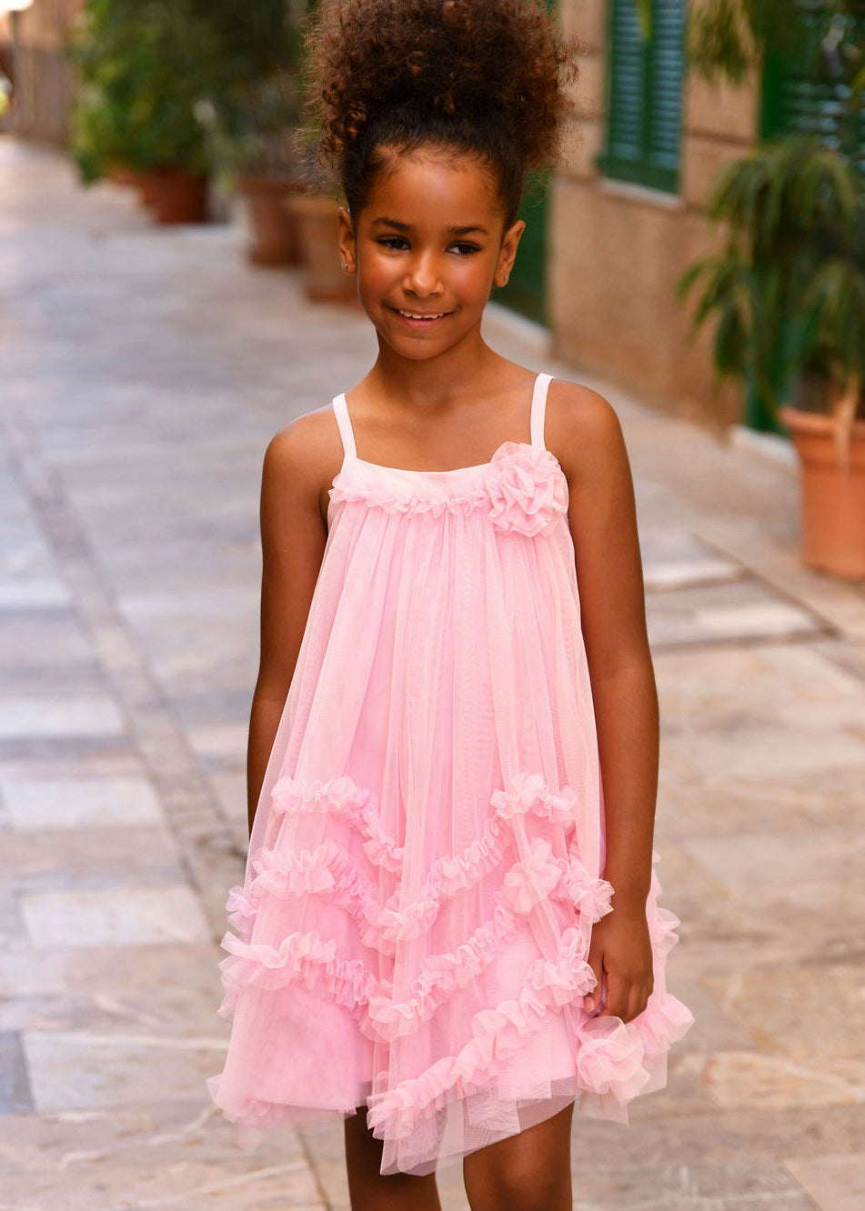Angel's Face Abito Rosa in Tulle Zig Zag per Bambine