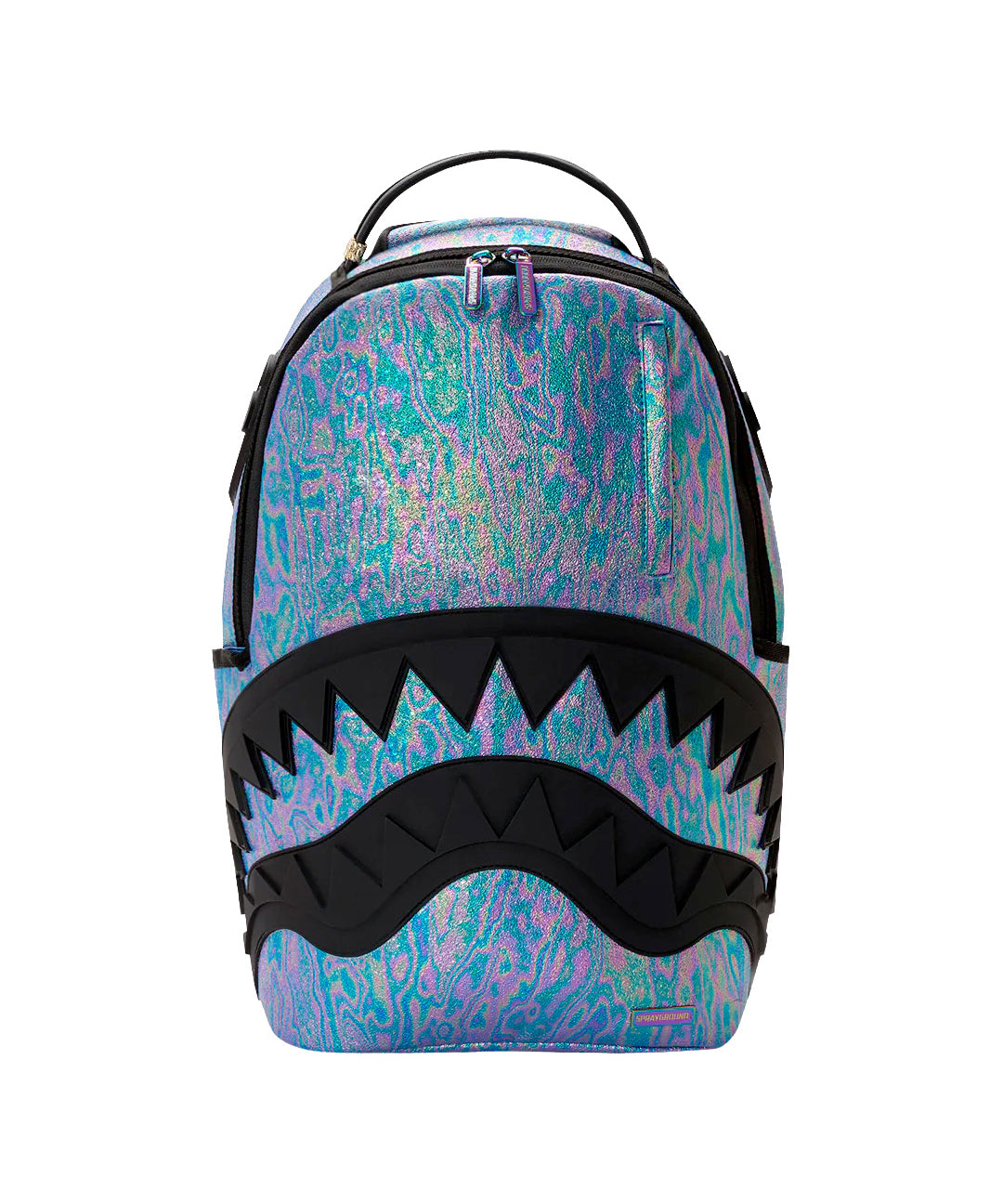 Sprayground Kids Zaino Think On It Unisex Iridescente Azzurro e Viola con Shark Mouth in Rilievo Nero