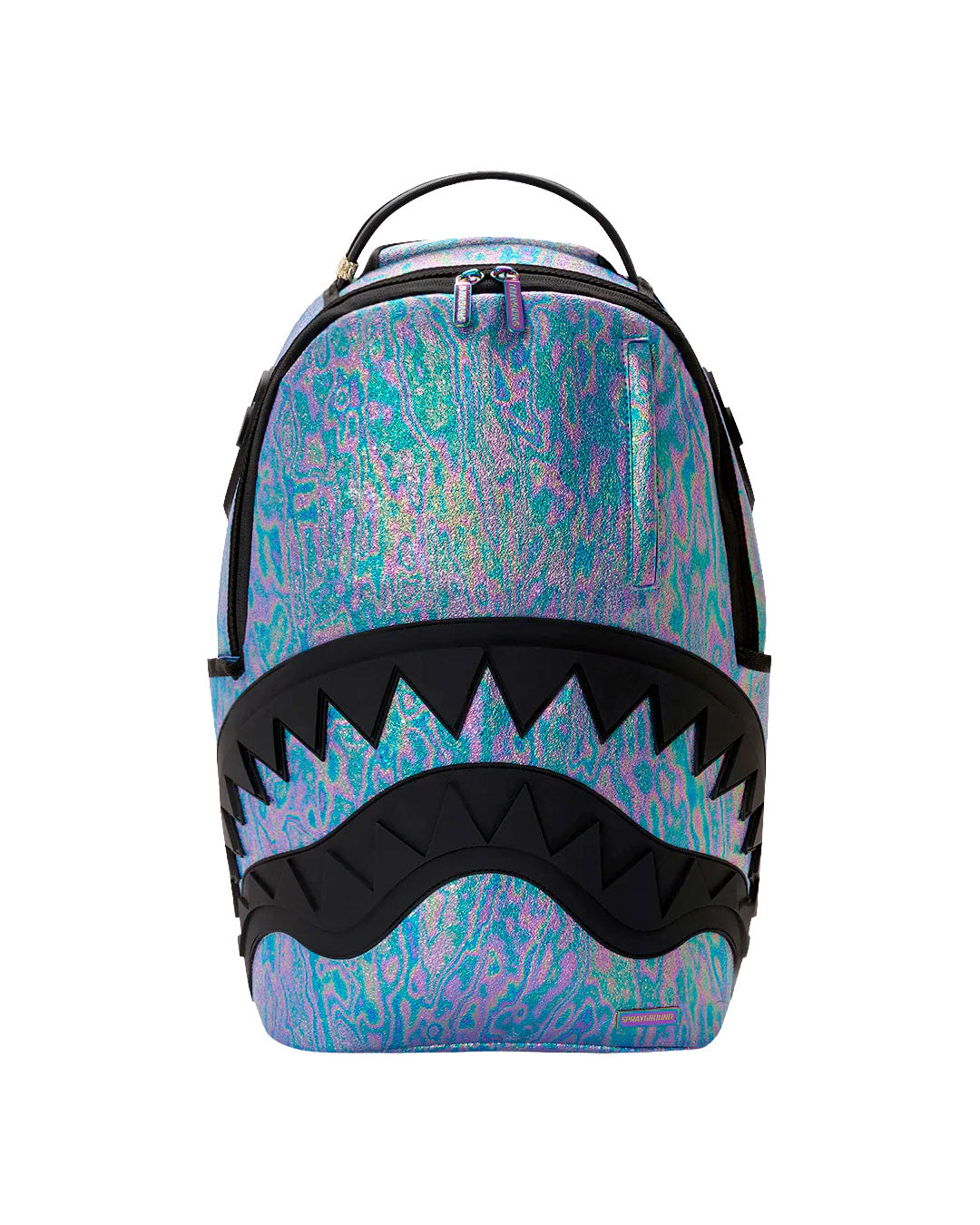 Sprayground Kids Zaino Think On It Unisex Iridescente Azzurro e Viola con Shark Mouth in Rilievo Nero