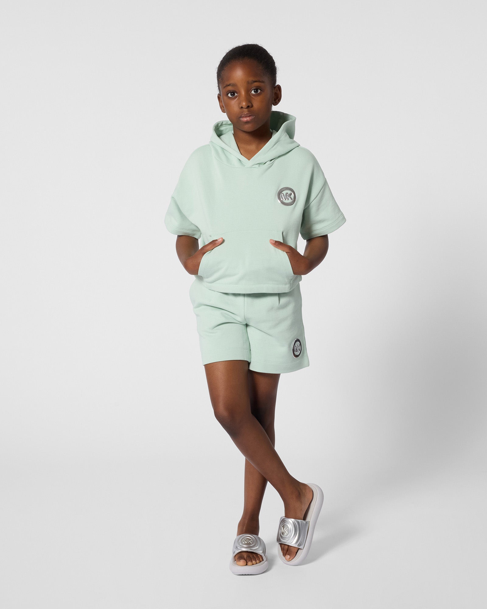 Michael Kors Kids Short Verde Acqua con Logo per Bambine