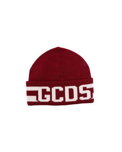 Gcds Kids Cappello Beanie Bordeaux in Lana