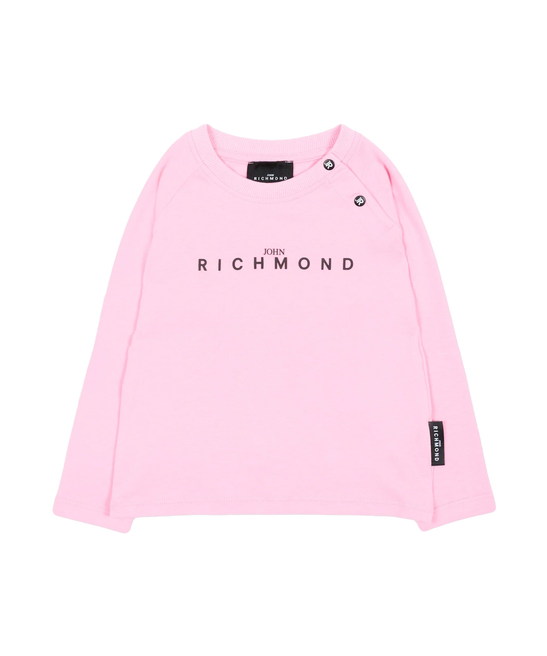 John Richmond Kids T-Shirt Manica Lunga Rosa in Cotone con Logo Stampato per Bambine