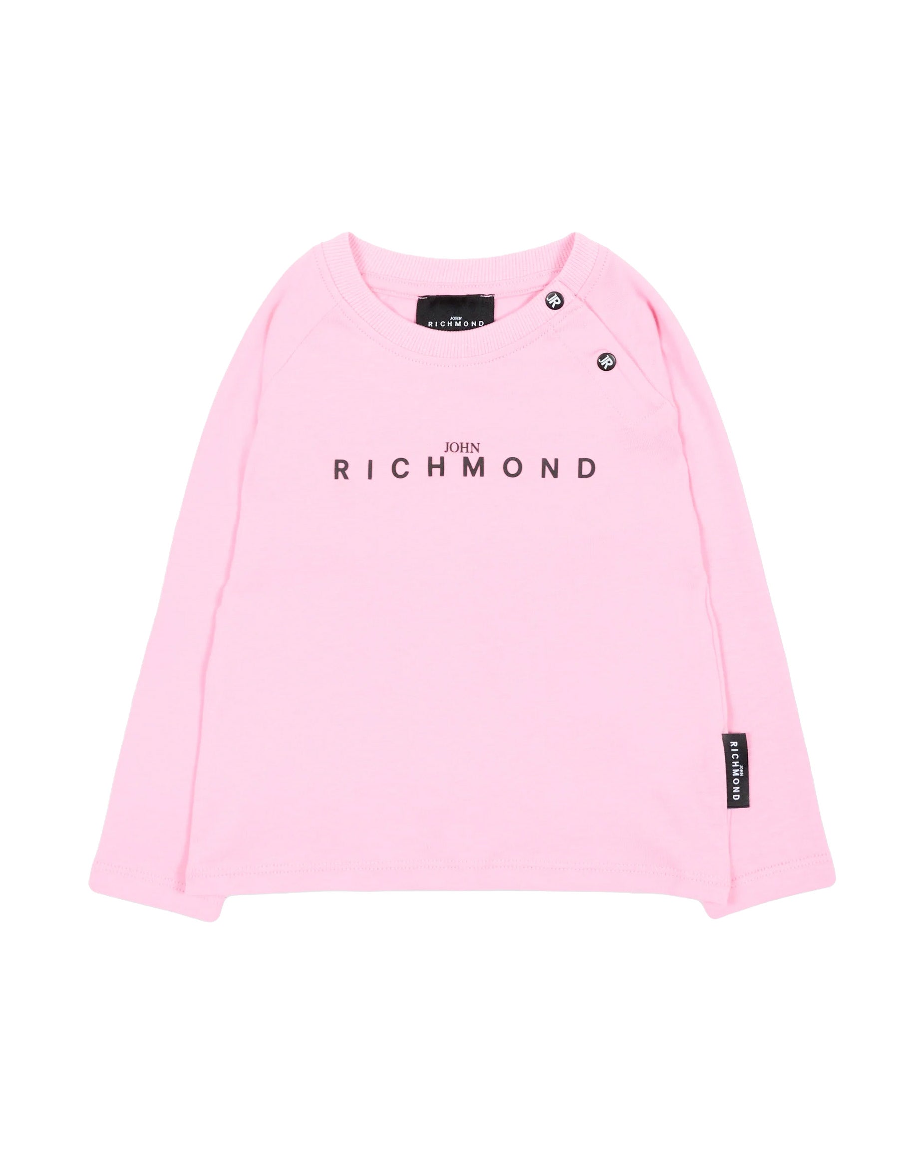 John Richmond Kids T-Shirt Manica Lunga Rosa in Cotone con Logo Stampato per Bambine