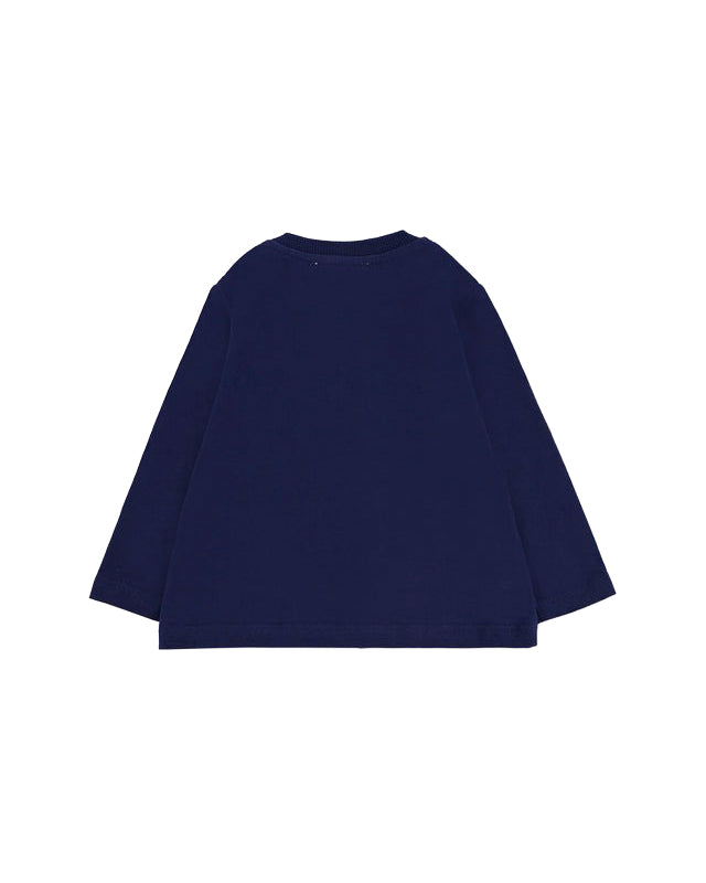 Moschino Kids T-Shirt Blu Navy con Logo per Neonati