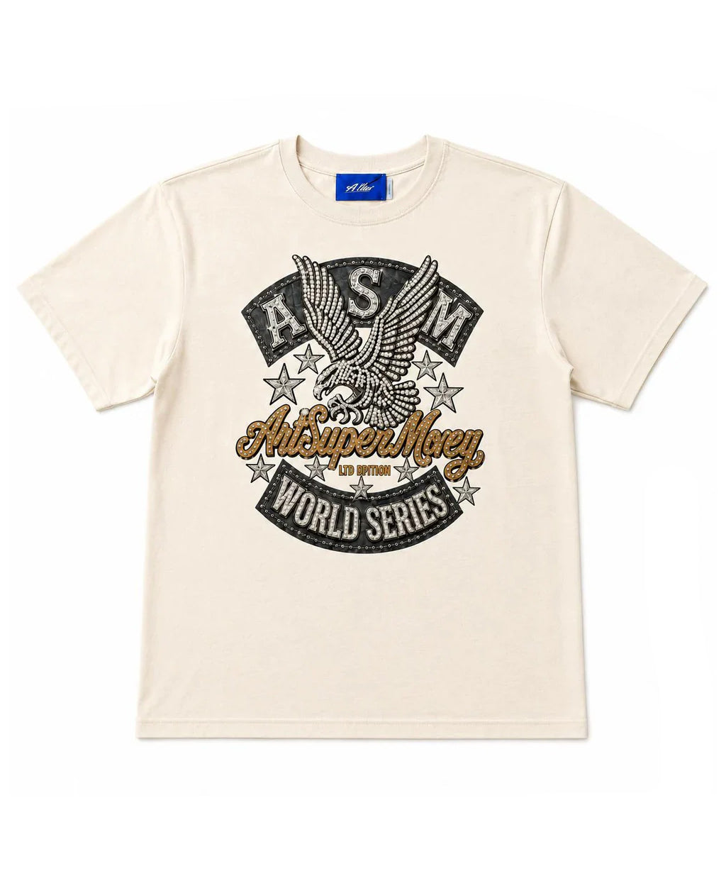 ArtSuperMoney T-Shirt Bianco con Stampa Aquila con Strass per Bambini