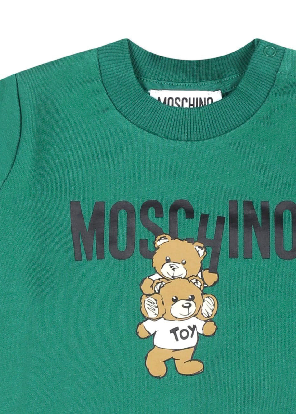 Moschino Kids Felpa Verde con Stampa Logo Teddy Bear per Neonati (dettaglio)