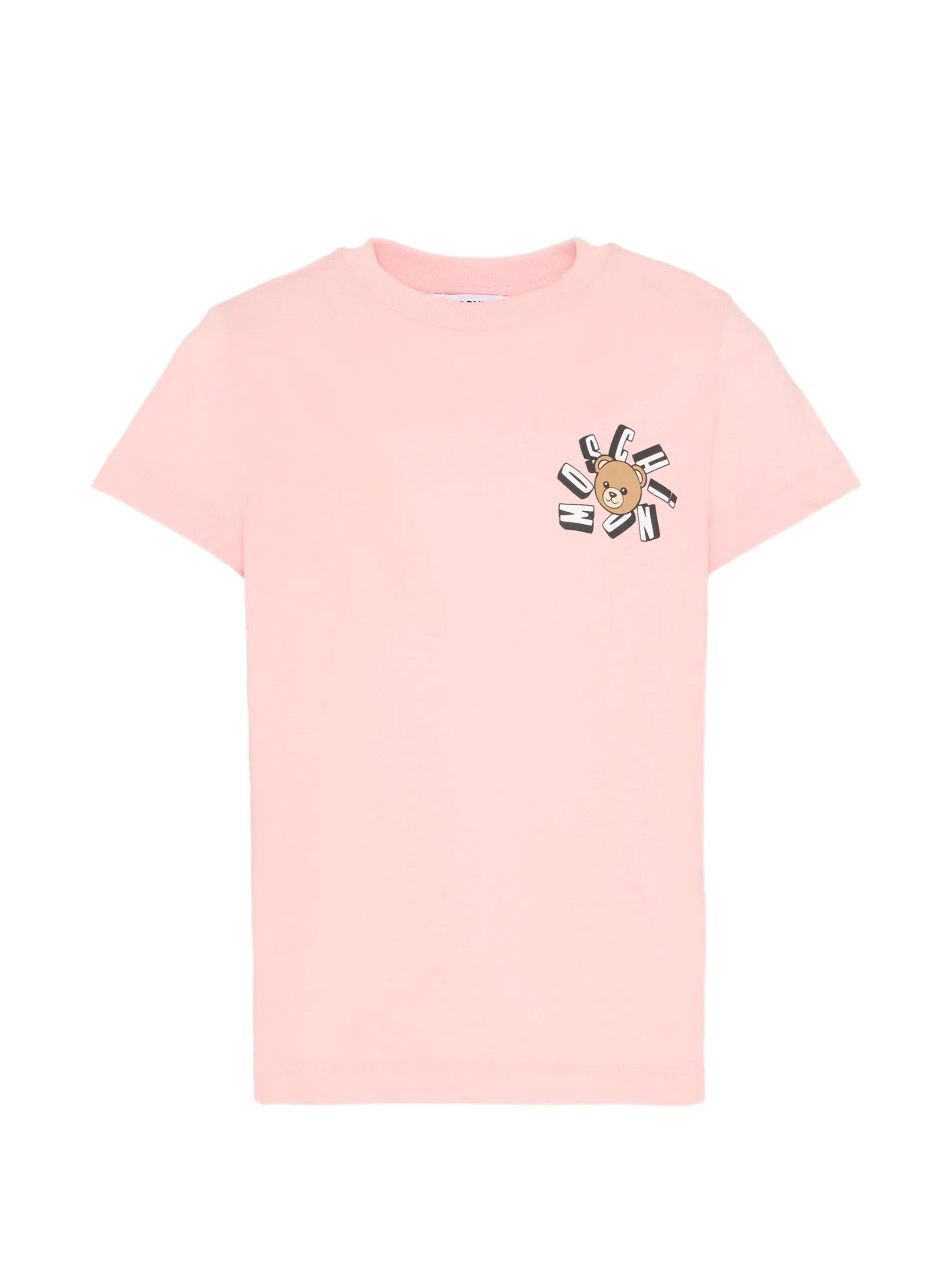 Moschino Kids T-Shirt Rosa con Piccolo Logo Teddy Bear per Bambine