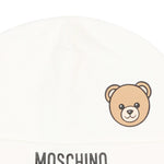 Moschino Kids Cappellino Panna in Cotone con Stampa Teddy Bear e Logo Unisex per Neonati