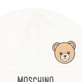 Moschino Kids Cappellino Panna in Cotone con Stampa Teddy Bear e Logo Unisex per Neonati