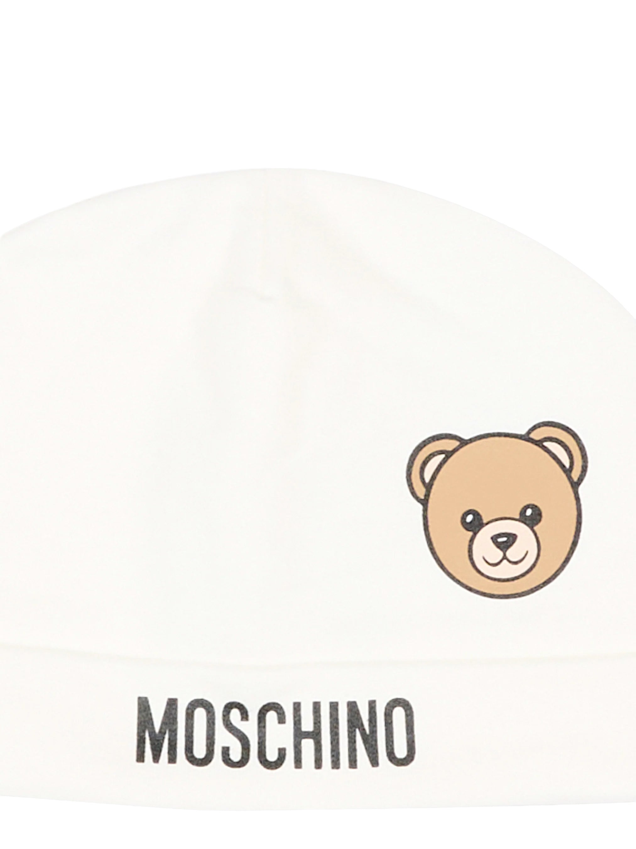 Moschino Kids Cappellino Panna in Cotone con Stampa Teddy Bear e Logo Unisex per Neonati