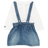 Moschino Kids T-Shirt Bianco + Salopette Teddy Gonna in Denim per Neonate