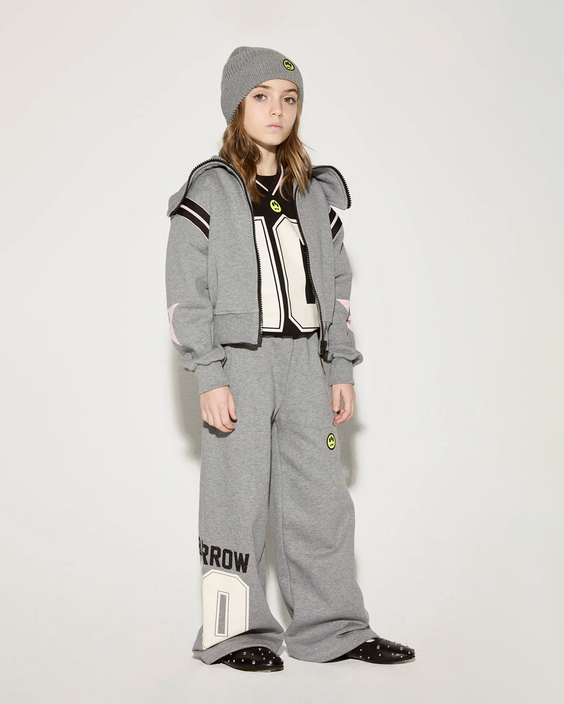 Barrow Kids Felpa Grigia con Zip e Stelle Rosa Sulle Maniche Per Bambine