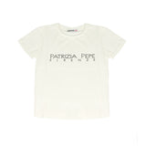 Patrizia Pepe Kids T-Shirt Bianco con Strass Nero per Bambine