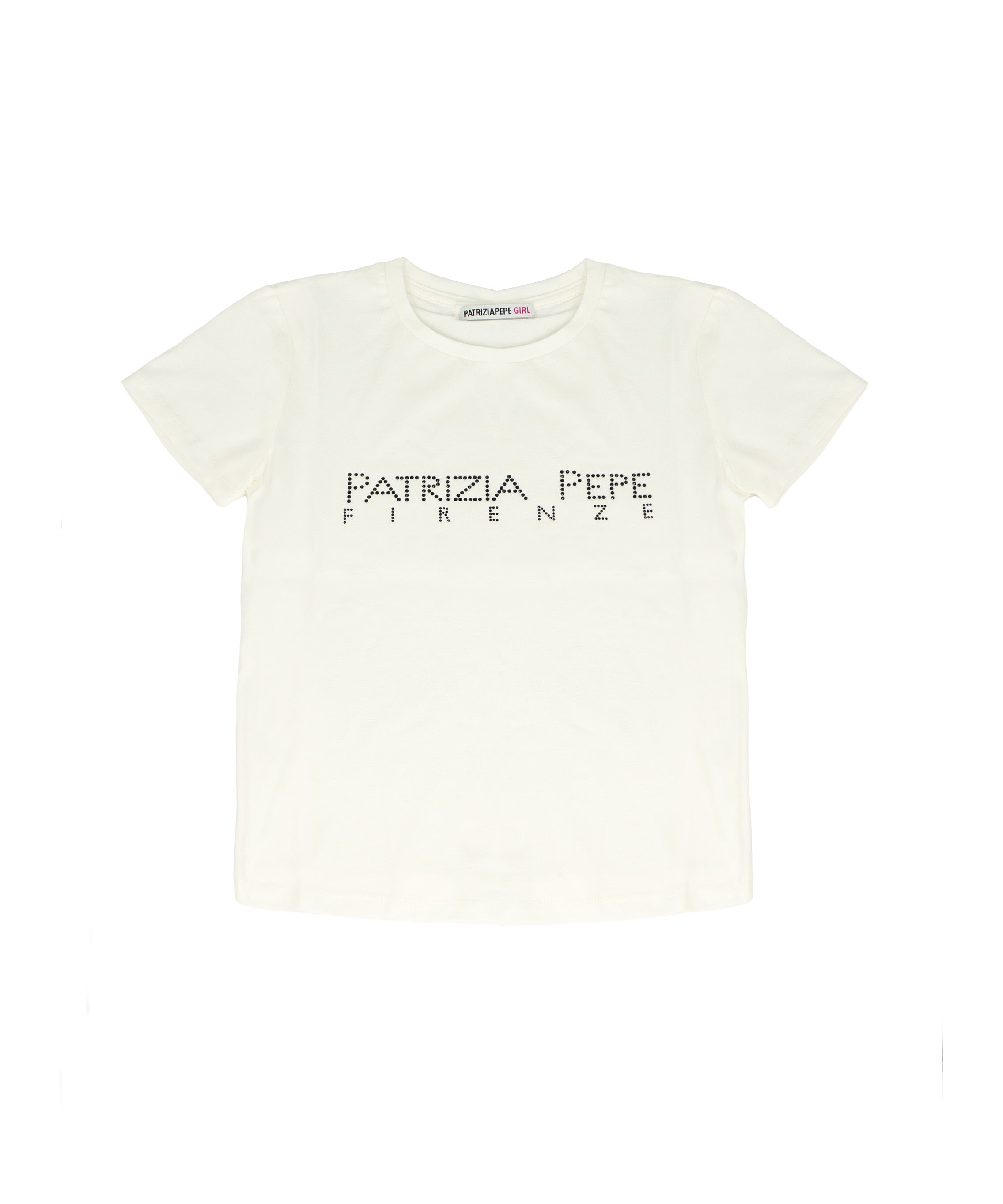 Patrizia Pepe Kids T-Shirt Bianco con Strass Nero per Bambine