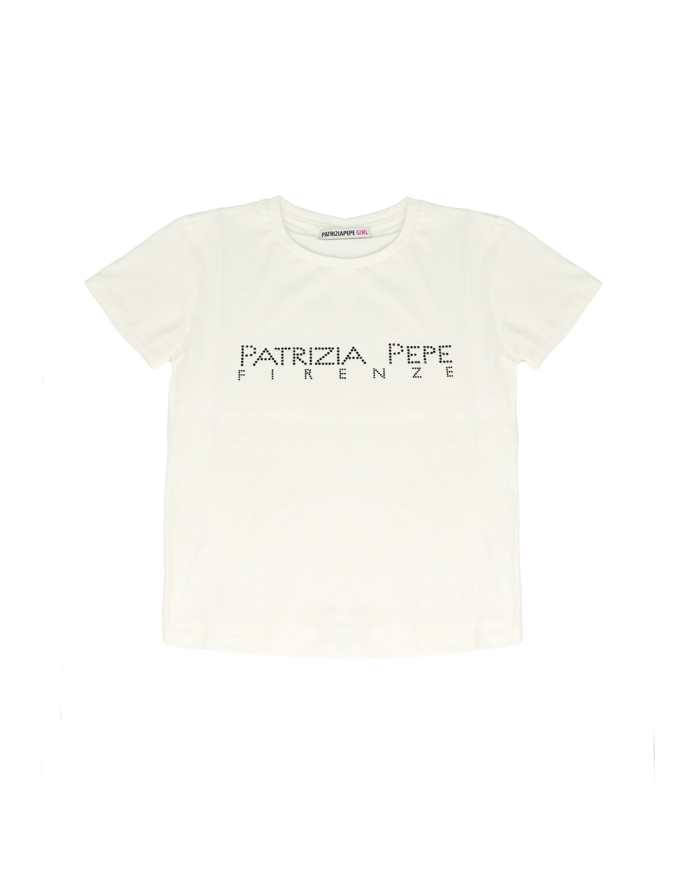 Patrizia Pepe Kids T-Shirt Bianco con Strass Nero per Bambine