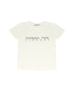 Patrizia Pepe Kids T-Shirt Bianco con Strass Nero per Bambine