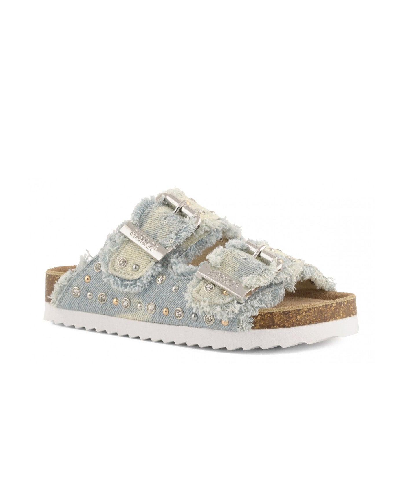 Colors of California Kids Sandalo Denim Bianco Doppia Fascia con Strass per Bambine
