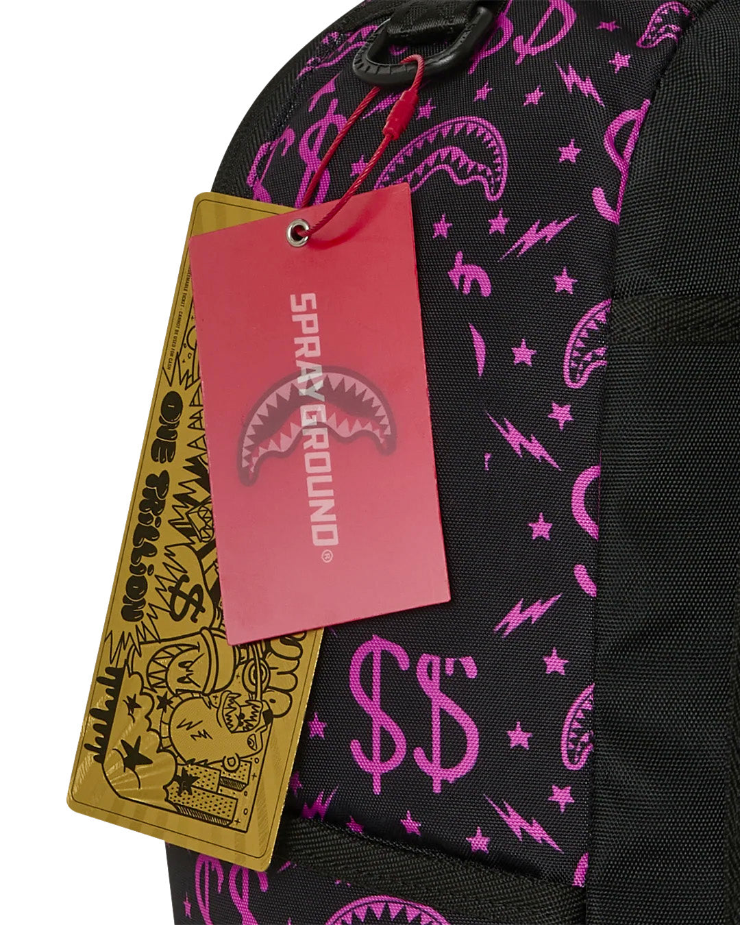 Sprayground Kids Think On It Zaino Nero con Stampa Shark Mouth e Dollari Rosa