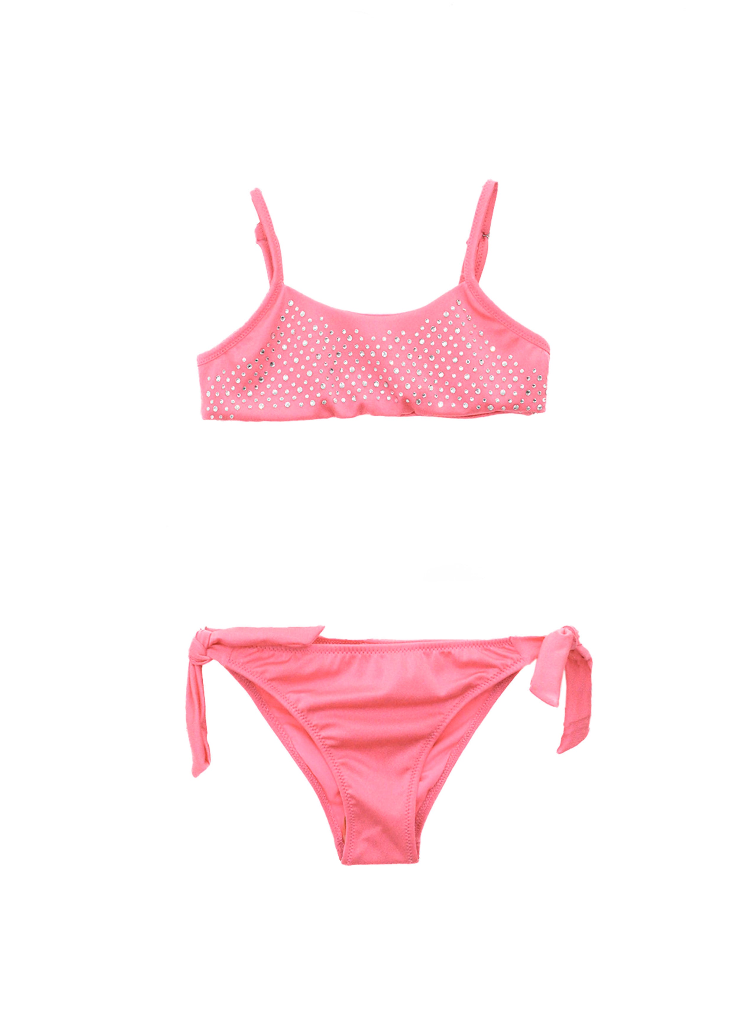 4GIVENESS Costume Bikini Fucsia a Fascia con Strass per Bambine