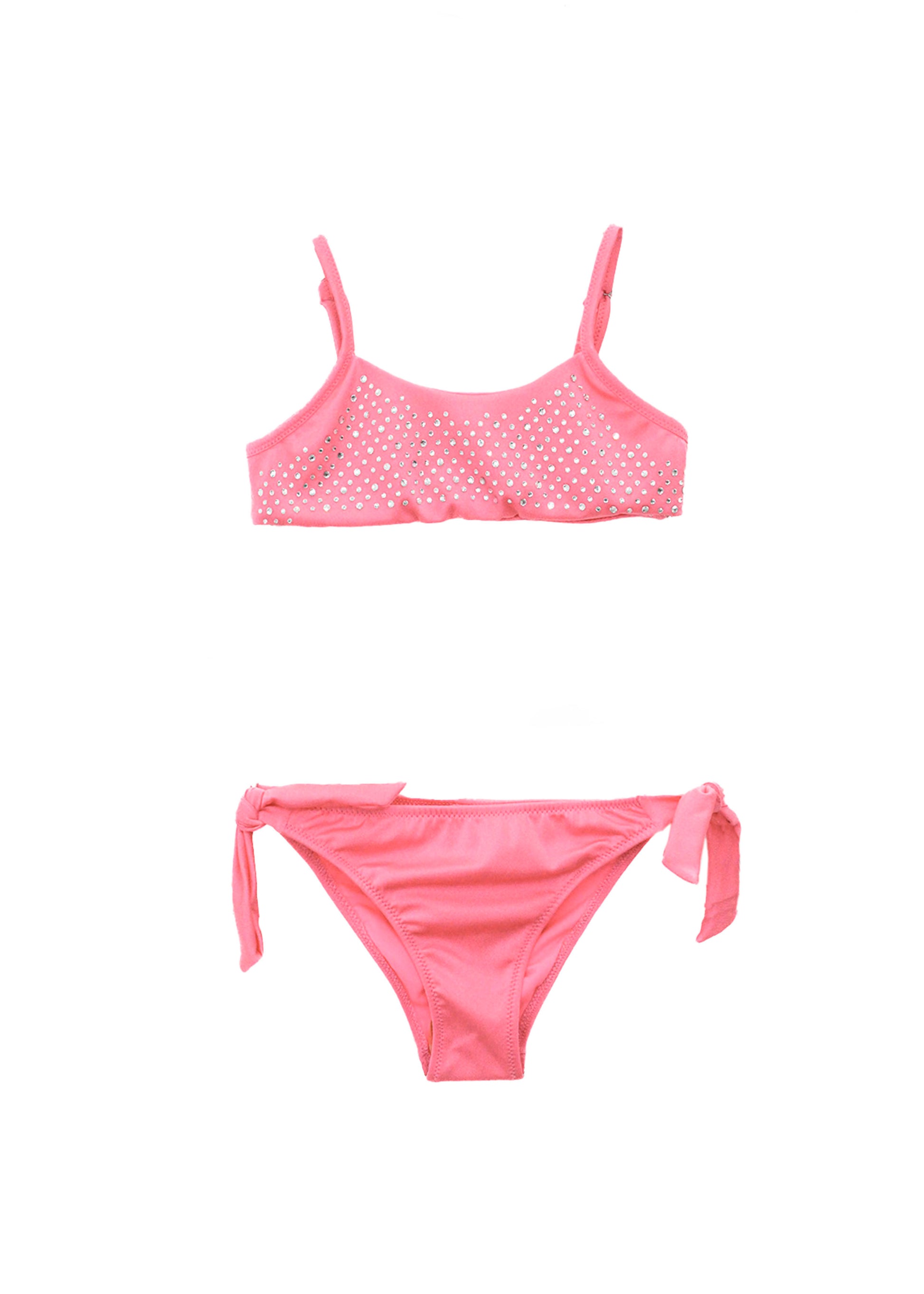 4GIVENESS Costume Bikini Fucsia a Fascia con Strass per Bambine