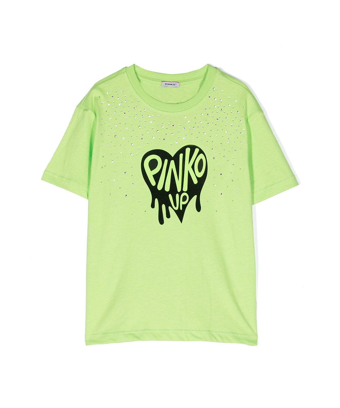 Pinko Kids T-shirt Lime con Logo e Strass (fronte)