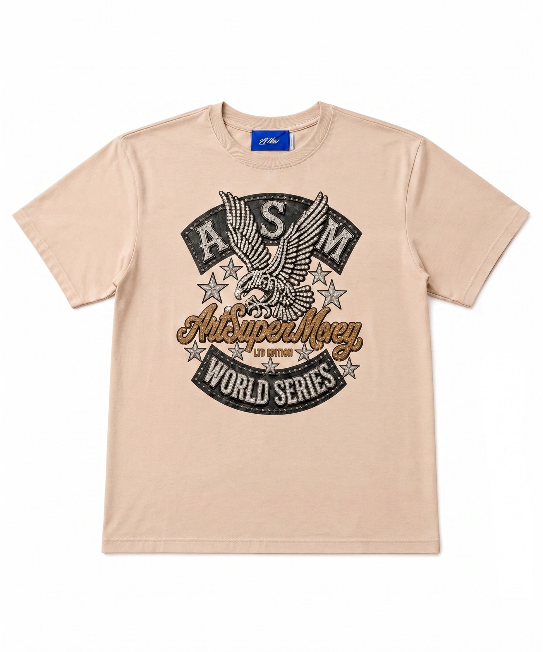 ArtSuperMoney T-Shirt Beige con Stampa Aquila con Strass per Bambini