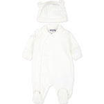 Moschino Kids Tutina Panna in Spugna con Logo Jacquard per Neonati