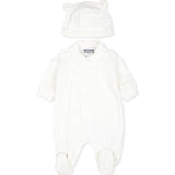 Moschino Kids Tutina Panna in Spugna con Logo Jacquard per Neonati