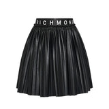 John Richmond Kids Gonna Eco-pelle Plissettata Nera con Fascia Logo per Bambine