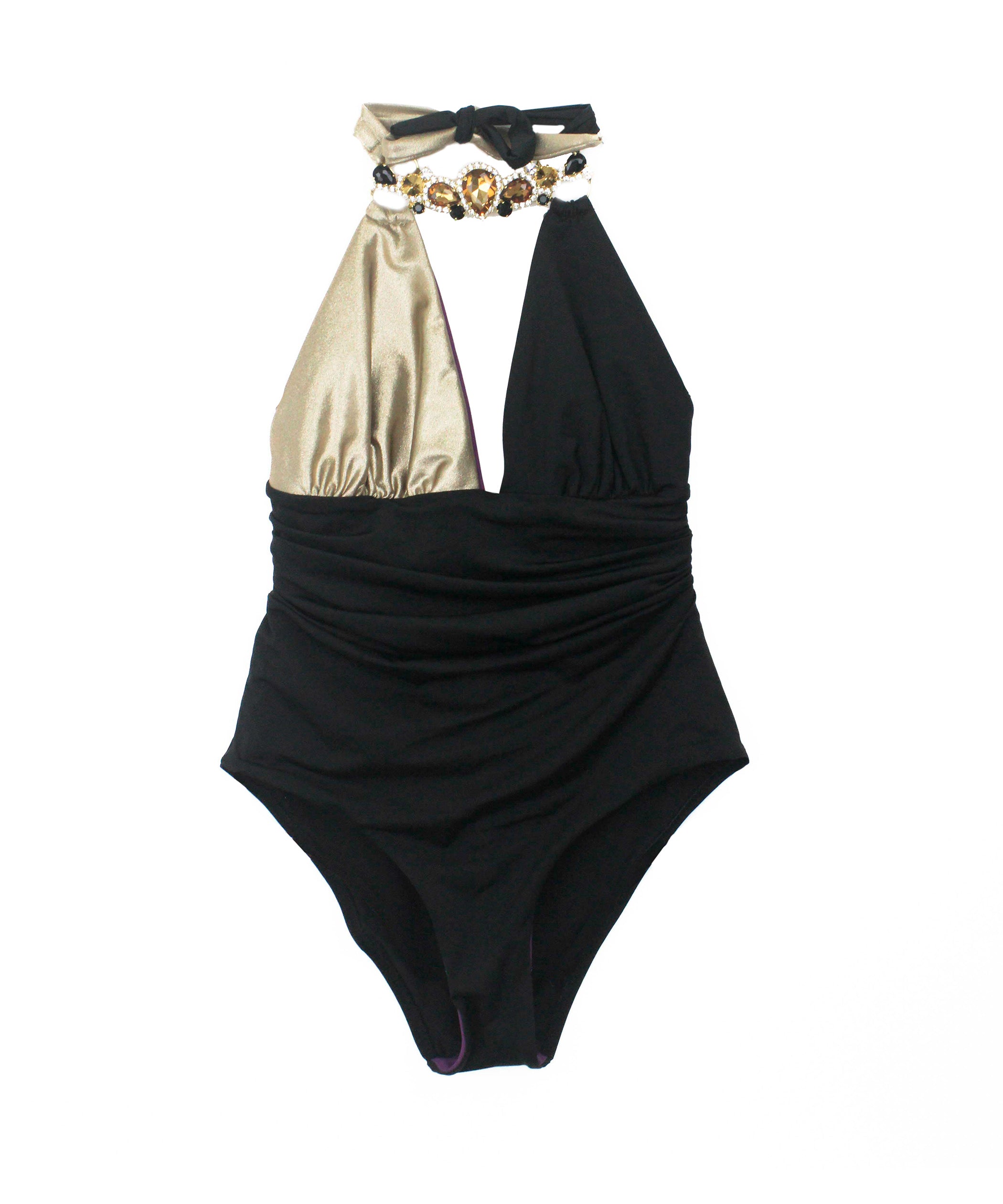Ilaria Vitagliano Costume Monokini Nero/Bronzo per Bambine (fronte)
