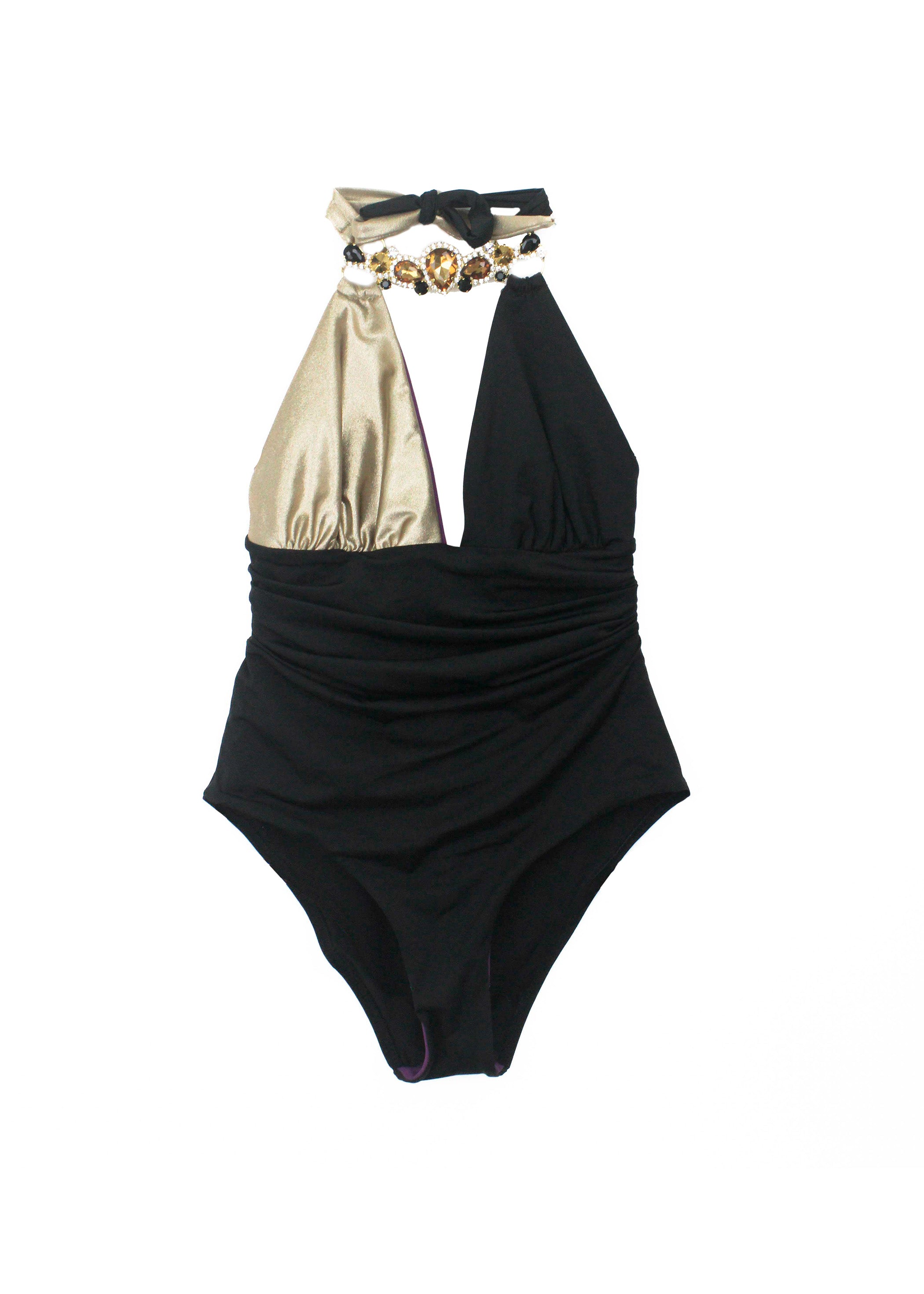 Ilaria Vitagliano Costume Monokini Nero/Bronzo per Bambine (fronte)