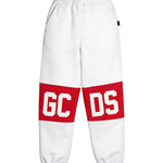 GCDS Kids Pantalone Tuta Bianco con Banda Rossa Logata