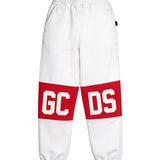 GCDS Kids Pantalone Tuta Bianco con Banda Rossa Logata