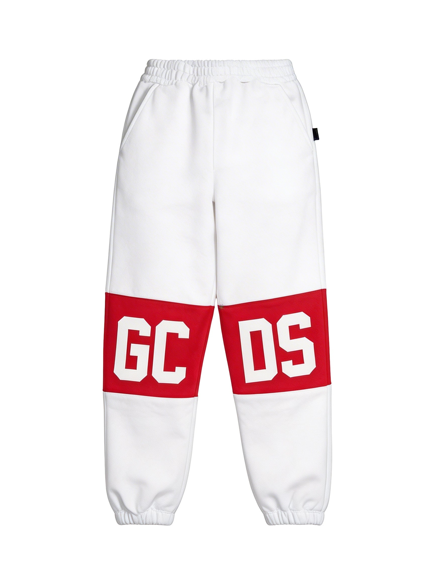 GCDS Kids Pantalone Tuta Bianco con Banda Rossa Logata