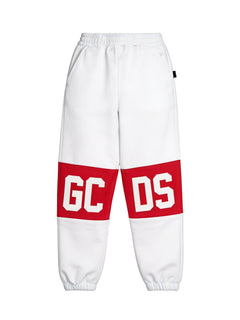 GCDS Kids Pantalone Tuta Bianco con Banda Rossa Logata