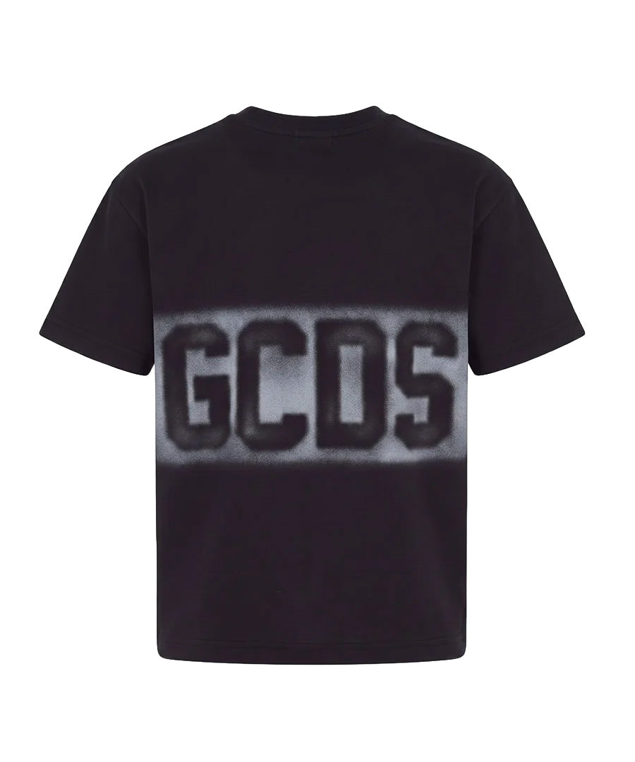Gcds Kids T-Shirt Nero con Banda Logo per Bambini