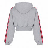 MSGM Kids Felpa Grigio con Logo e Strisce Rosso per Bambine
