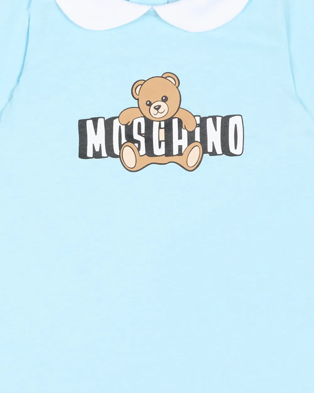Moschino Kids Pagliaccetto Celeste con Logo Teddy Bear per Neonati