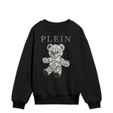 Philipp Plein Kids Felpa Nera Girocollo con Stampa Teddy Bear Strass e Logo per Bambine