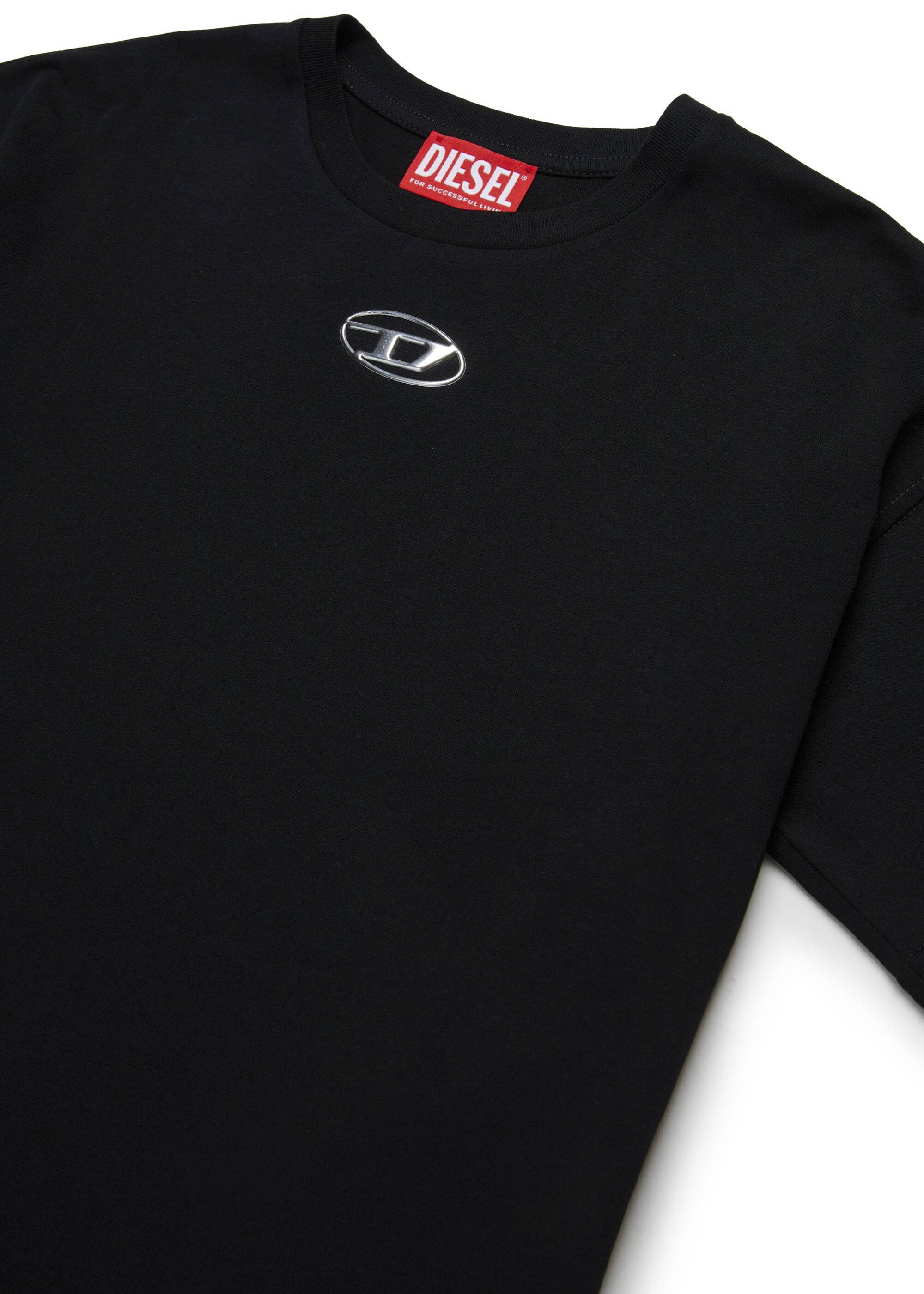 Diesel Kids T-Shirt Nera con Oval D per Bambini