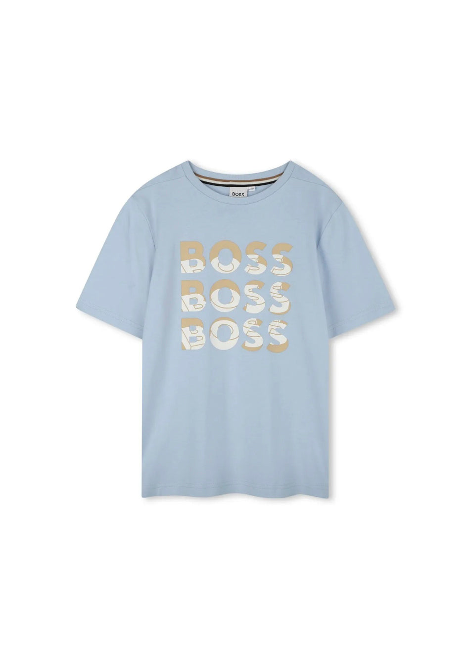 Boss Kids T-shirt Celeste con Stampa Boss per Neonati