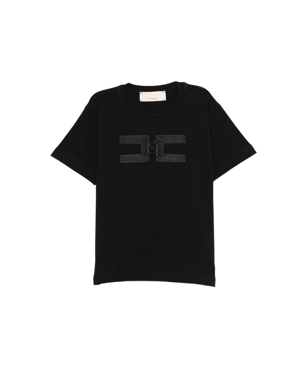 Elisabetta Franchi La Mia Bambina T-shirt Nera con Ricamo Logo per Neonate