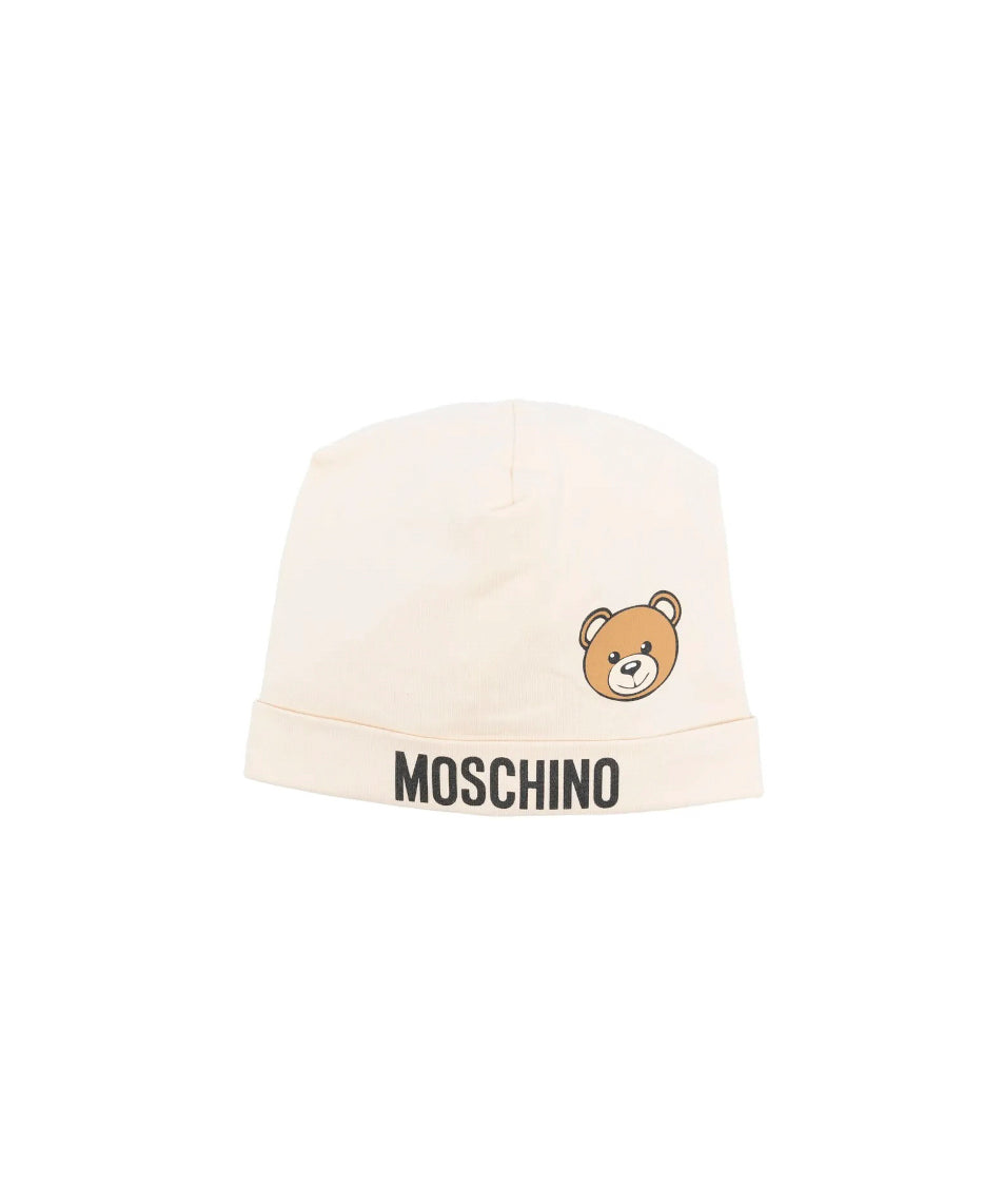 Moschino Kids Cappello Beige con Logo Teddy Bear per Neonati