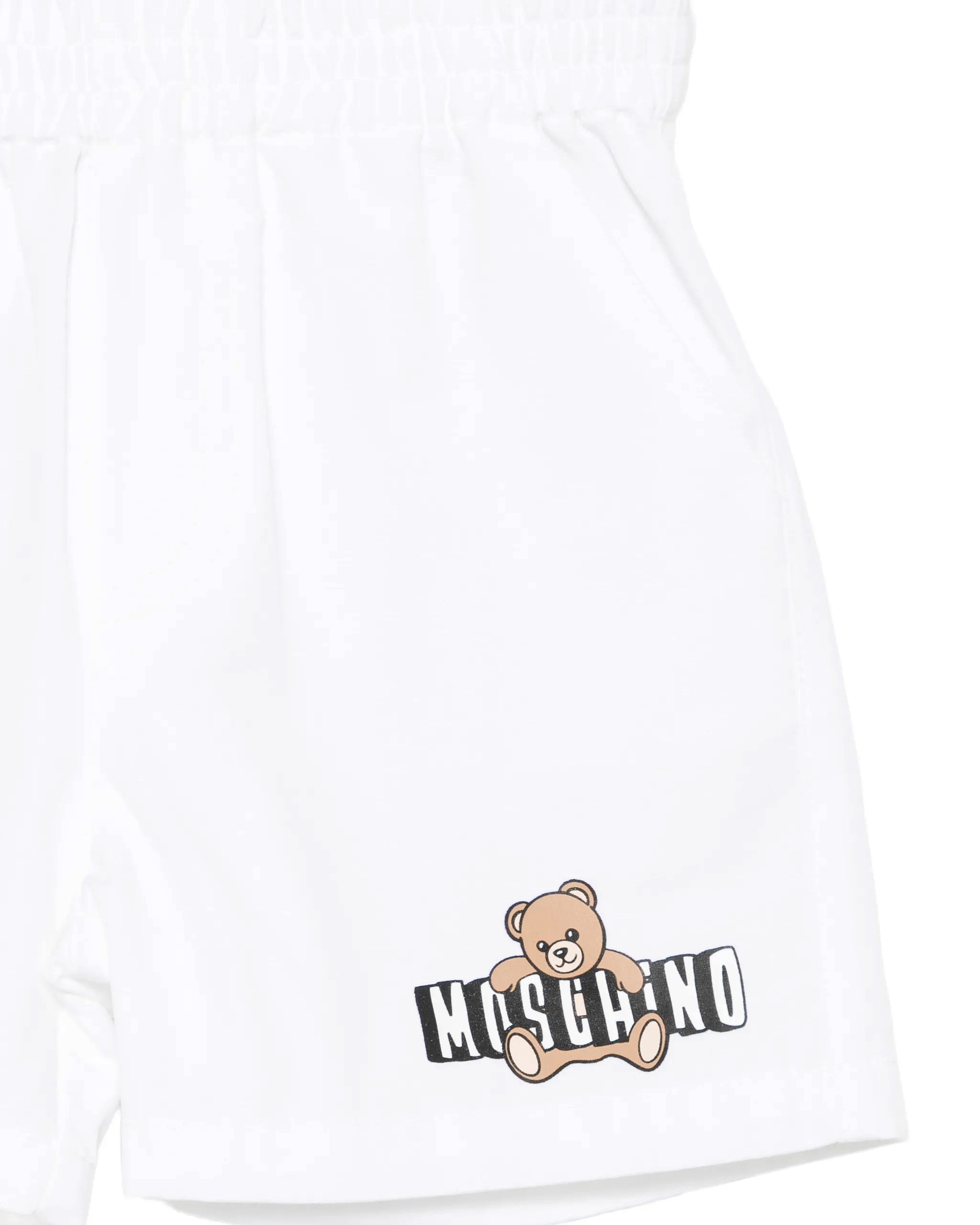 Moschino Kids Short Bianco con Logo Teddy Bear per Neonati